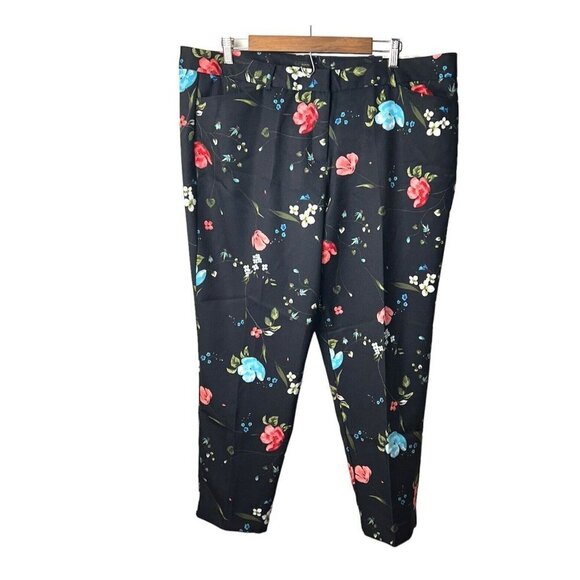 Worthington Black Floral Botanical Slim Fit Slim Leg Casual  Pants Size 18 W - Picture 1 of 9